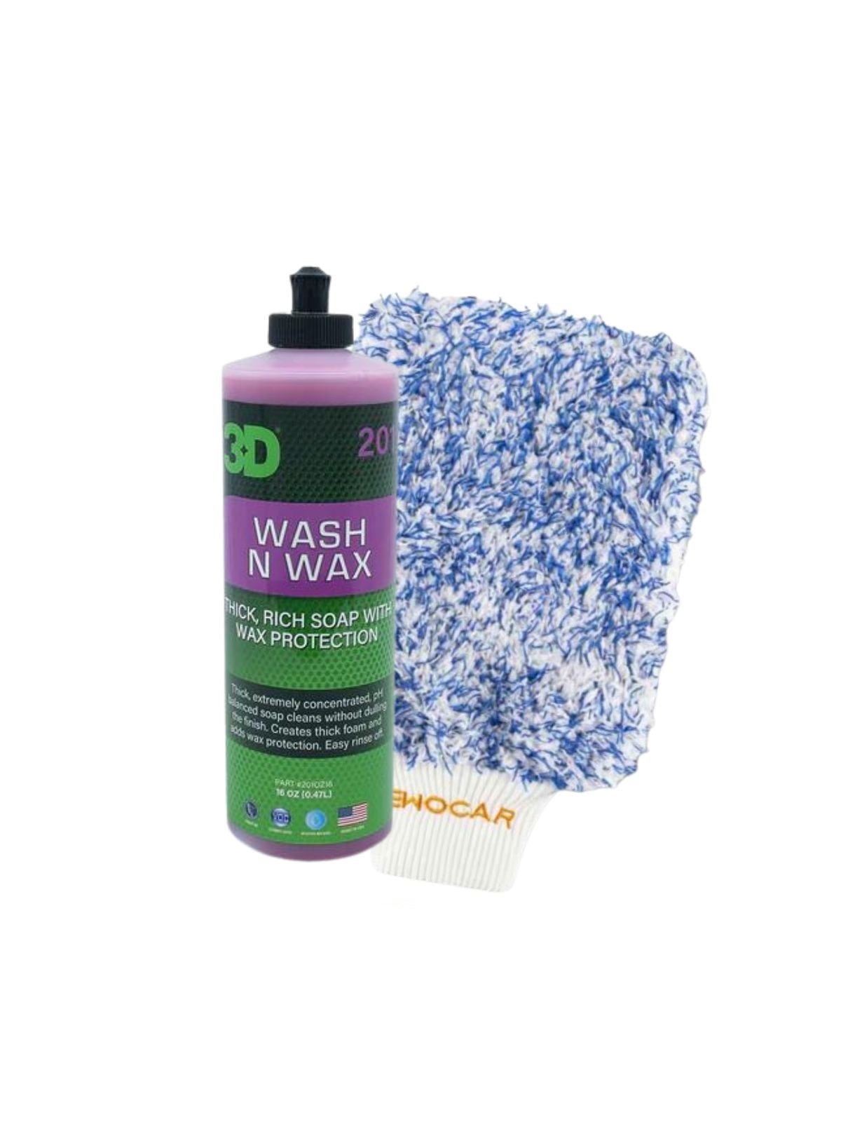 3D Wash N Wax šampūnas + Ewocar Wash Mitt Plovimo pirštinė
