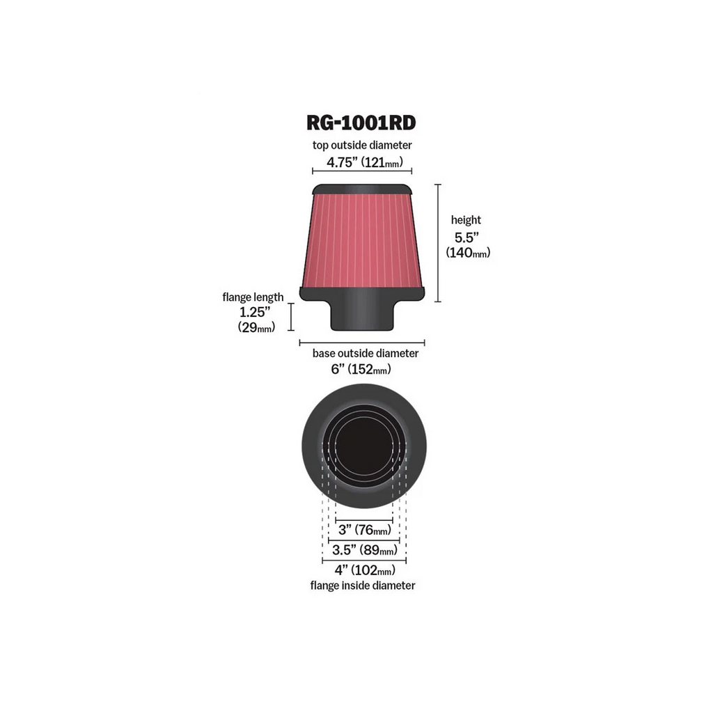 K&N - RG-1001RD | 102mm / 89mm / 76mm