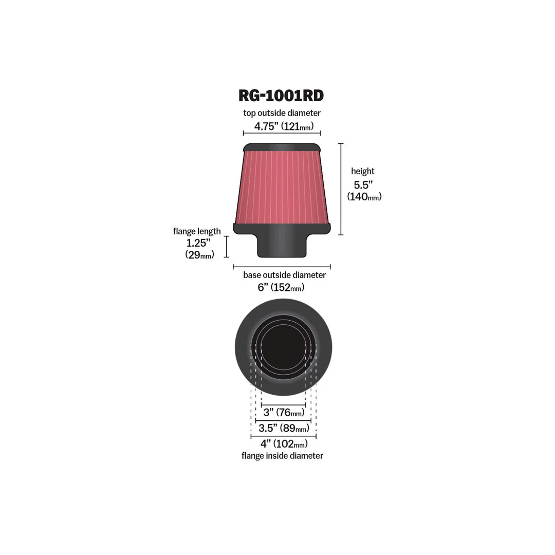K&N - RG-1001RD | 102mm / 89mm / 76mm