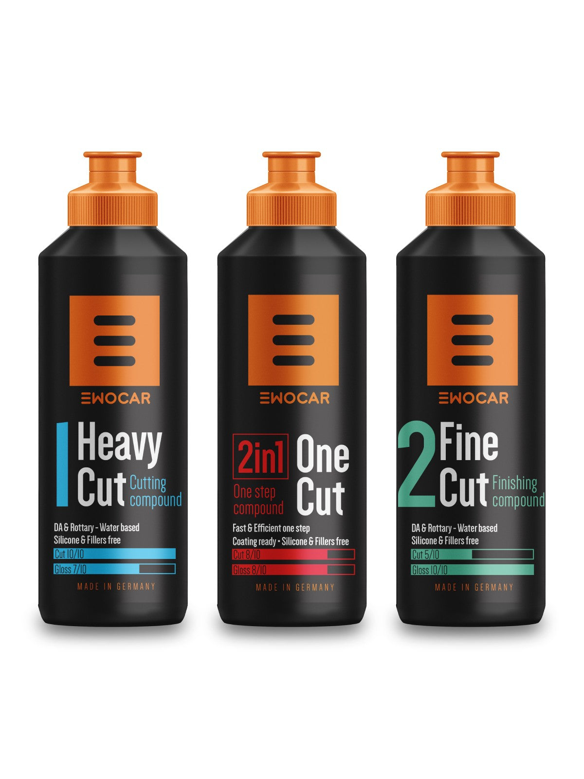 Ewocar 3-etapų poliravimo pastų rinkinys - 250ml.